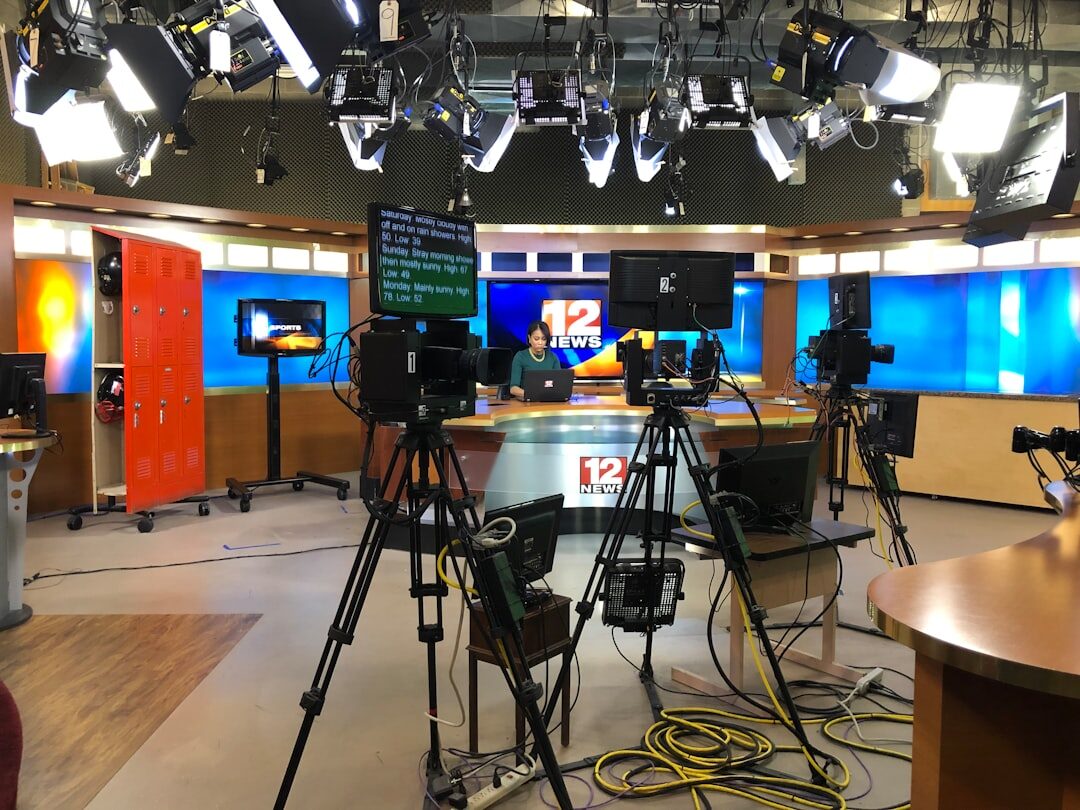 Broadcast camera set up in a television studio